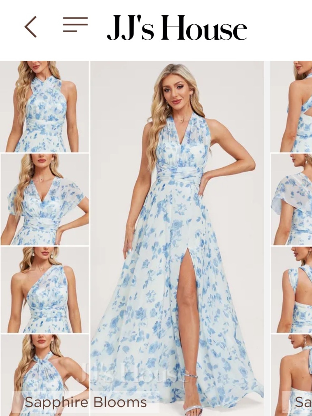 JJ's House Sapphire Blooms A-line One-Shoulder Chiffon Dress - Light Blue Floral